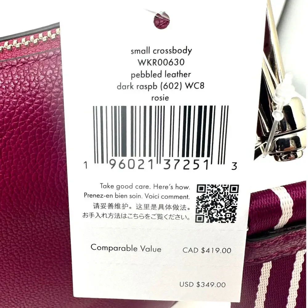 Kate Spade Rosie Small Crossbody Dark Raspberry Pink Leather Purse WKR00630 NWT